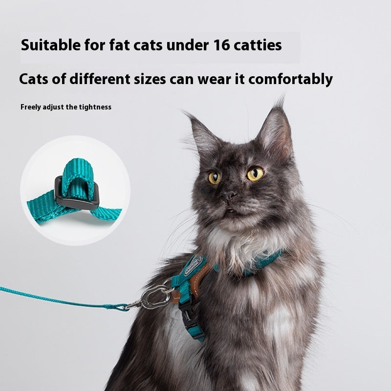 KFX-0314045 Cat Chest and Back Harness Leash Set - Reflective Nylon Options in Various Colors