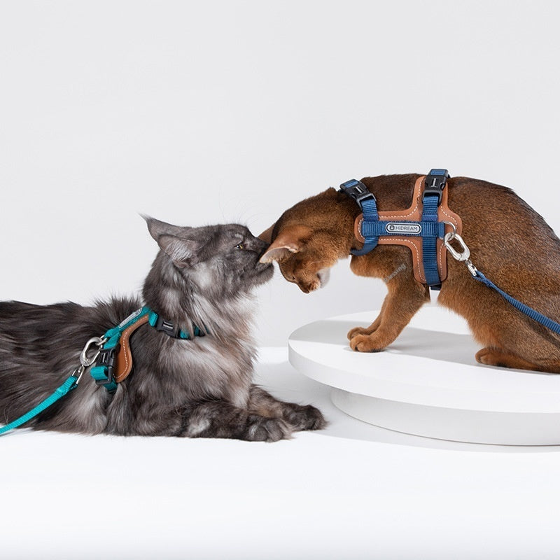 KFX-0314045 Cat Chest and Back Harness Leash Set - Reflective Nylon Options in Various Colors