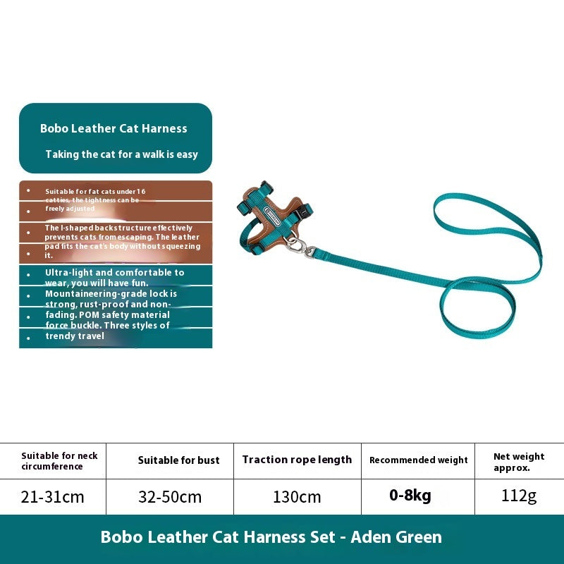 KFX-0314045 Cat Chest and Back Harness Leash Set - Reflective Nylon Options in Various Colors