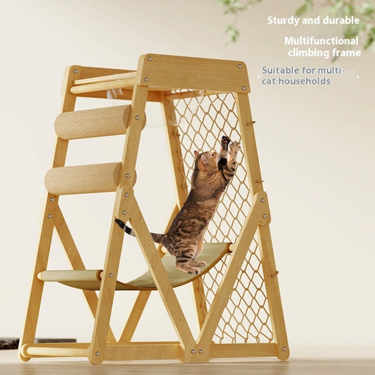KFX-0314685 Sisal Cat Scratching Column and Climbing Frame with Solid Wood Design