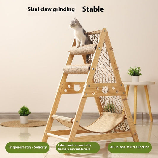 KFX-0314685 Sisal Cat Scratching Column and Climbing Frame with Solid Wood Design