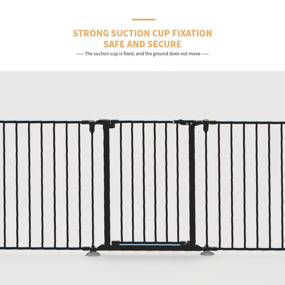 KFX-0315069 Durable Metal Shopping Basket Set with Storage Fence - 8 Piece, Black