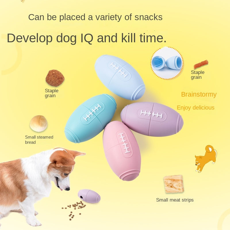 KFX-0318653 Durable Silicone Dog Toy for Boredom Relief with Rugby Shape and Food Dispensing Features