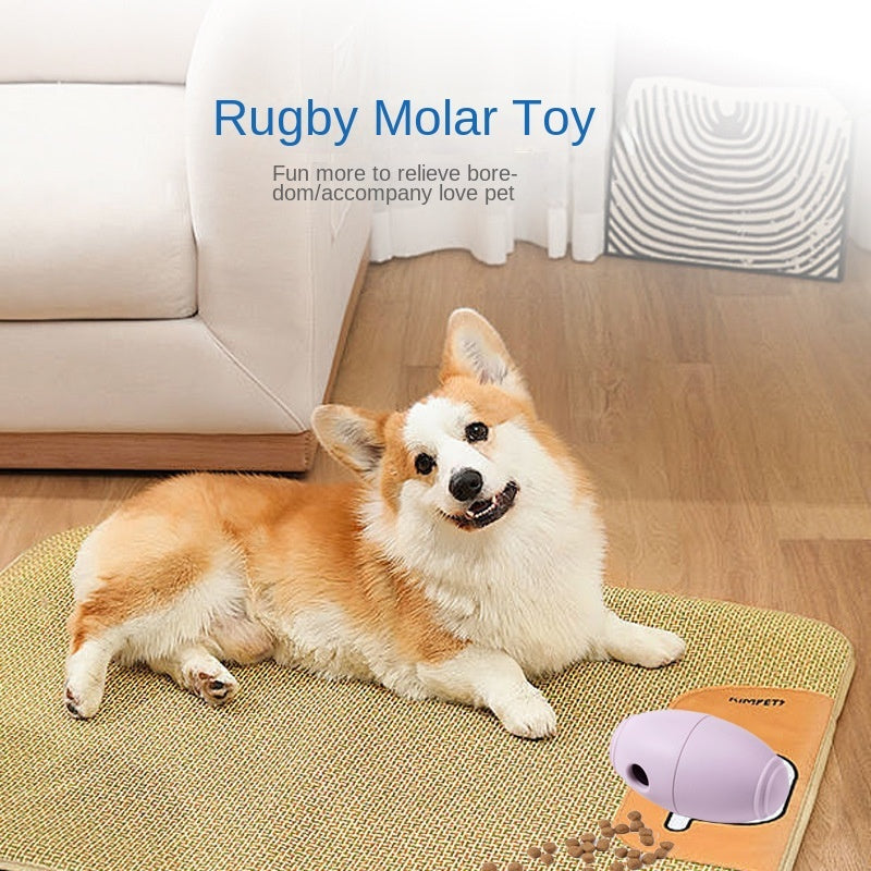 KFX-0318653 Durable Silicone Dog Toy for Boredom Relief with Rugby Shape and Food Dispensing Features