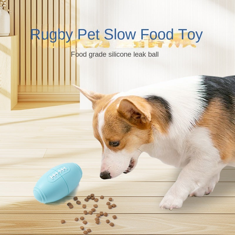 KFX-0318653 Durable Silicone Dog Toy for Boredom Relief with Rugby Shape and Food Dispensing Features