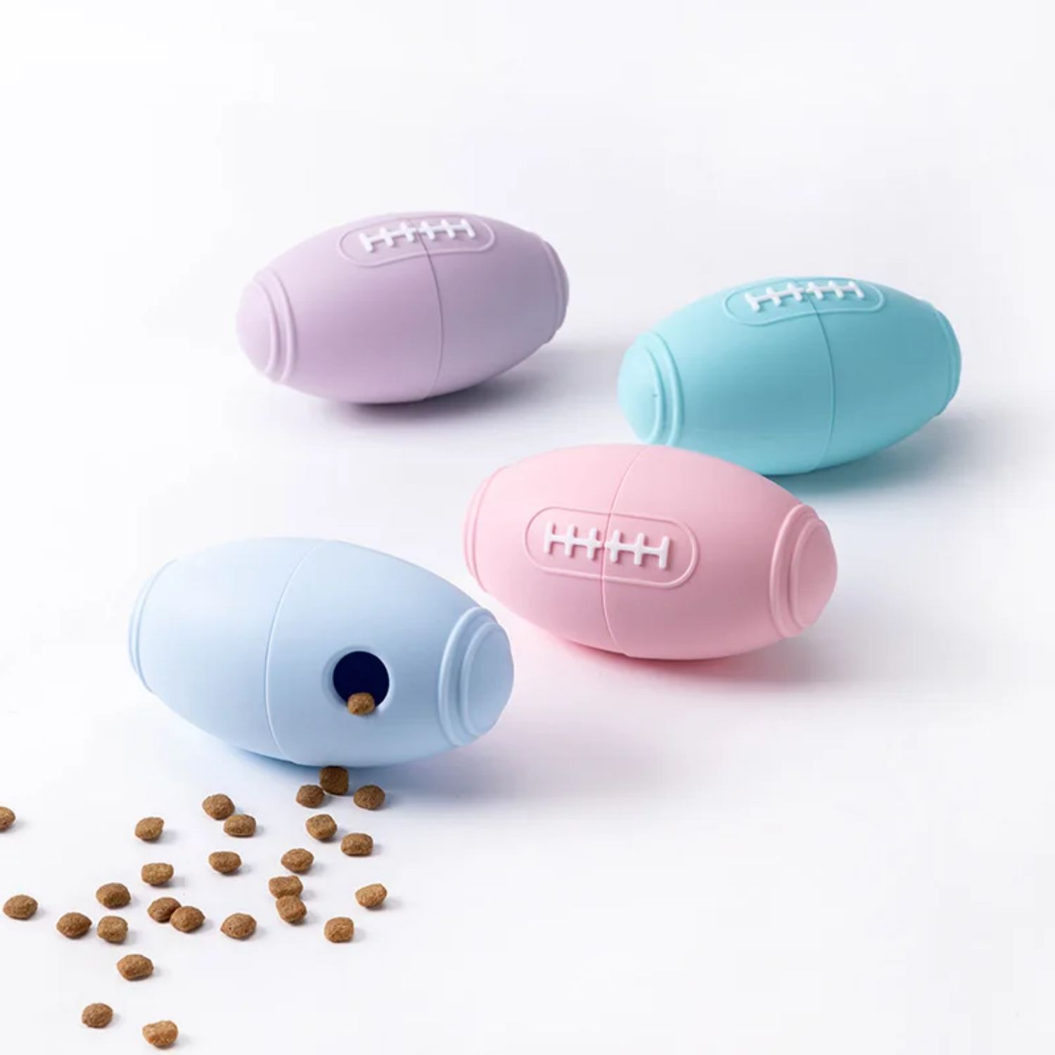 KFX-0318653 Durable Silicone Dog Toy for Boredom Relief with Rugby Shape and Food Dispensing Features