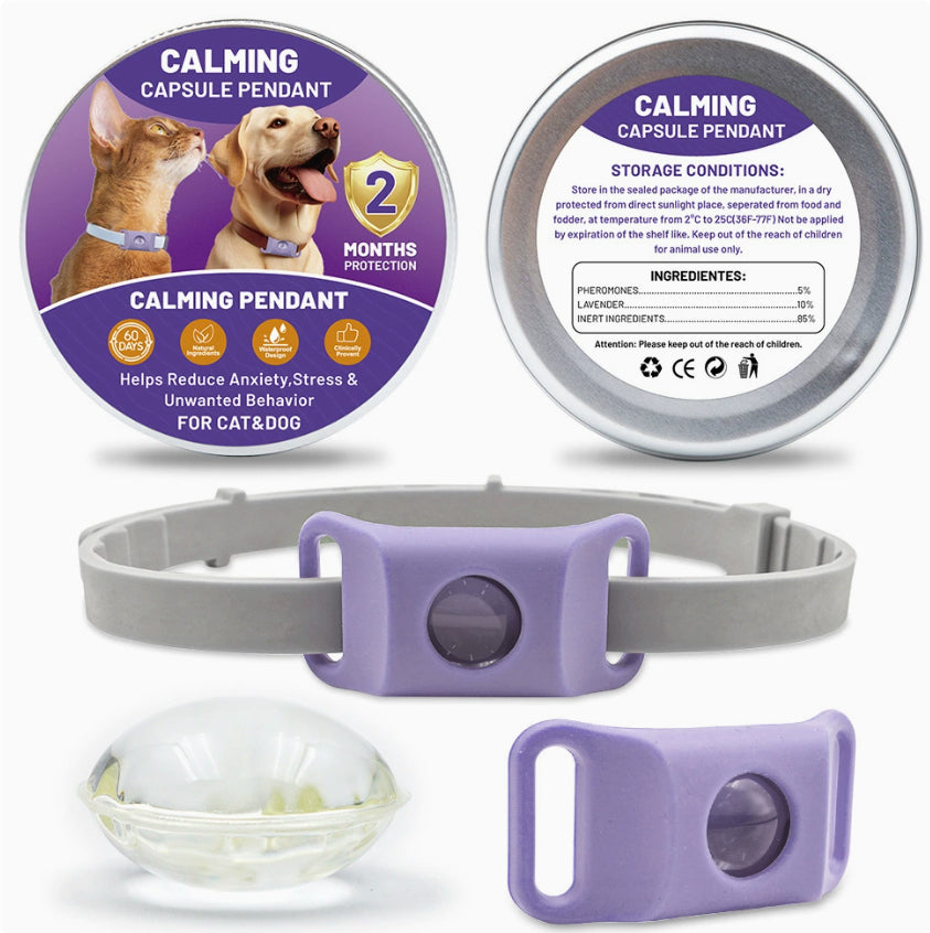 KFX-0319165 Pet Calm Anti-Stress Buckle for Dogs and Cats with Soothing Capsules and Silicone Stabilization Rings - Purple and Green Options Available