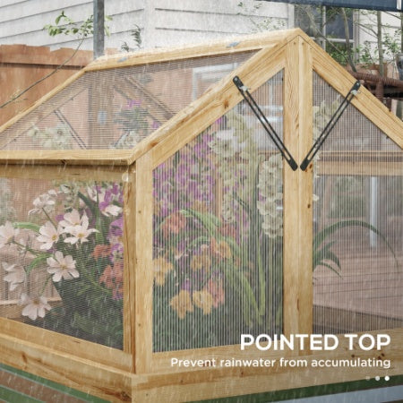 KFX-0320829 Wooden Raised Garden Bed with Polycarbonate Greenhouse, 35.5" x 31.5" x 36", Natural Finish
