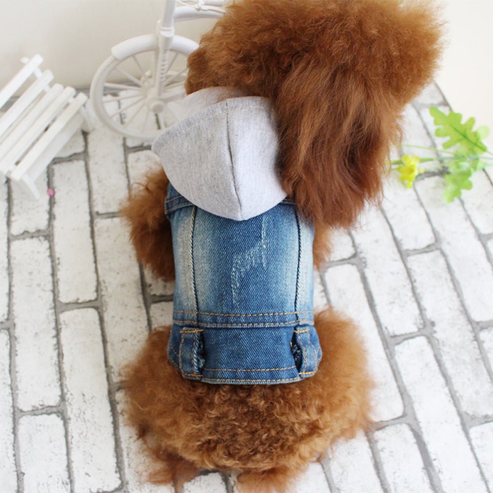 KFX-0323517 Denim Vest Coat for Pets - Casual Spring/Summer Outfit in Blue