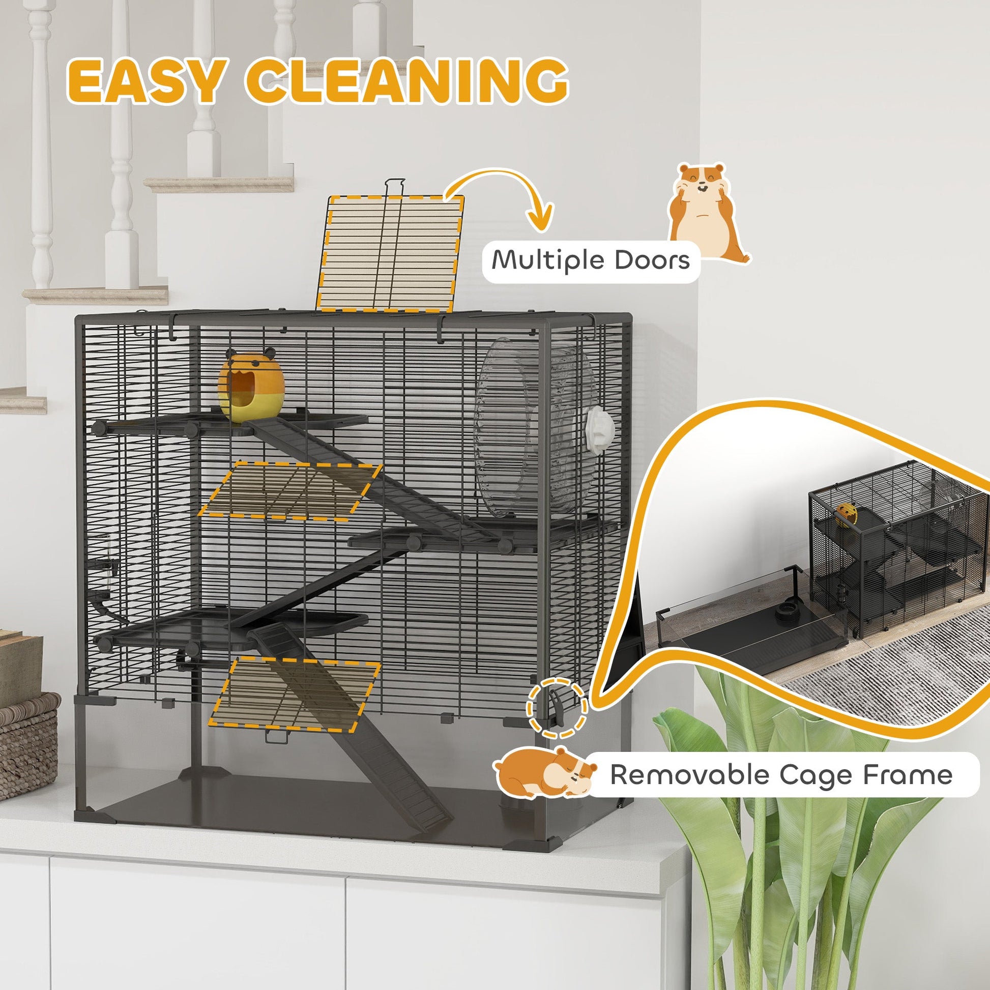 KFX-0326589 4-Tier Hamster Cage with Tempered Glass Bottom, Running Wheel, Hut, Water Bottle, and Food Dish 31" x 19" x 31.5"