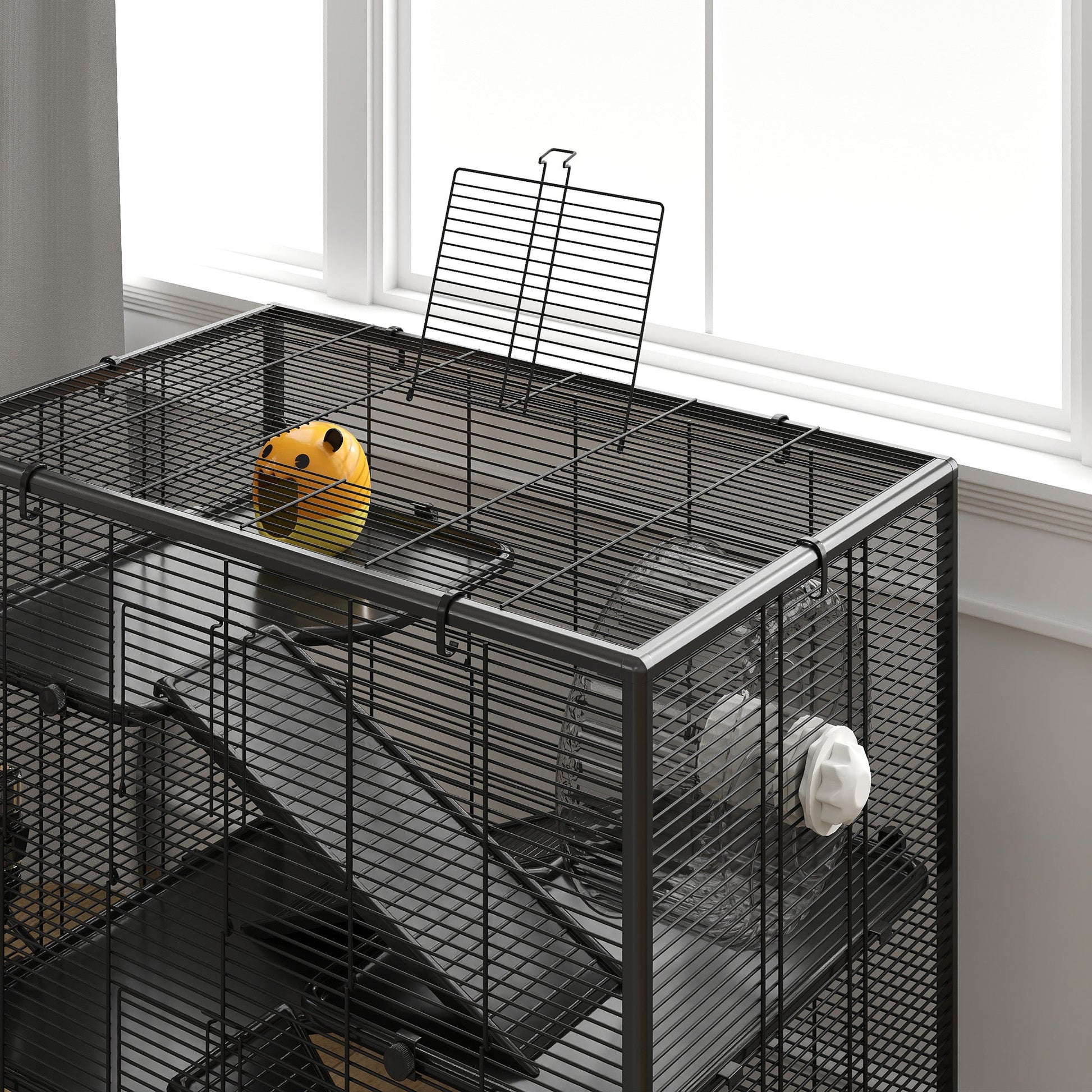 KFX-0326589 4-Tier Hamster Cage with Tempered Glass Bottom, Running Wheel, Hut, Water Bottle, and Food Dish 31" x 19" x 31.5"