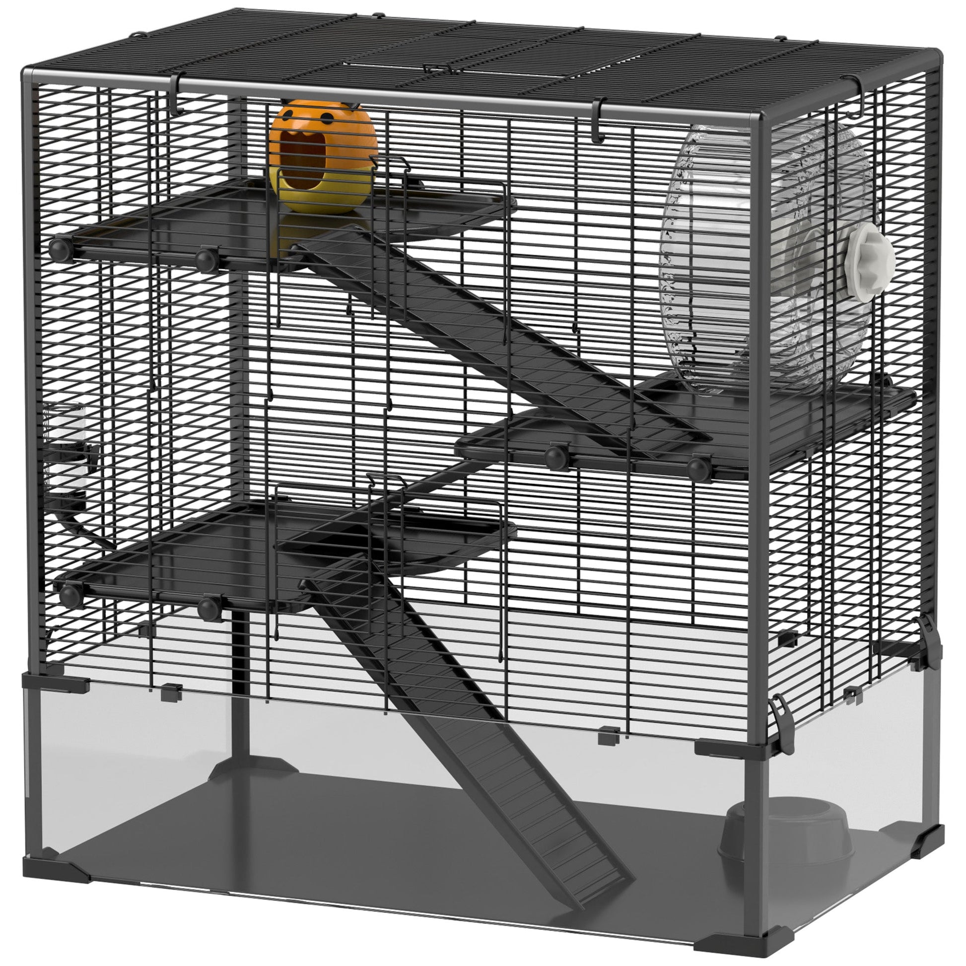 KFX-0326589 4-Tier Hamster Cage with Tempered Glass Bottom, Running Wheel, Hut, Water Bottle, and Food Dish 31" x 19" x 31.5"