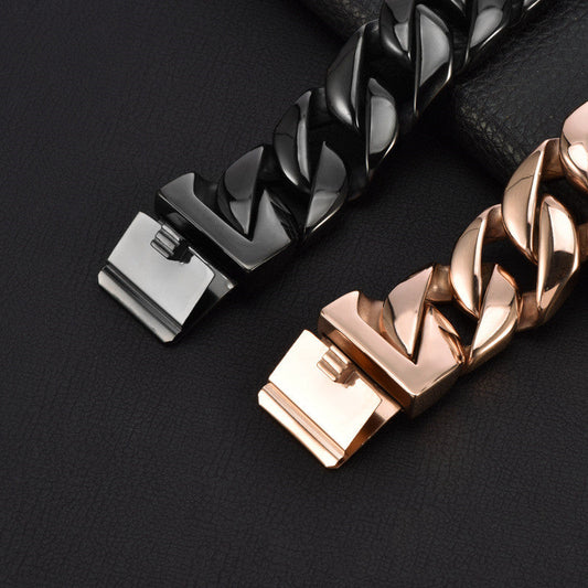 KFX-0326717 Stainless Steel Dog Leash in Rose Gold and Black - 32MM Wide, Adjustable Lengths for Medium and Large Dogs