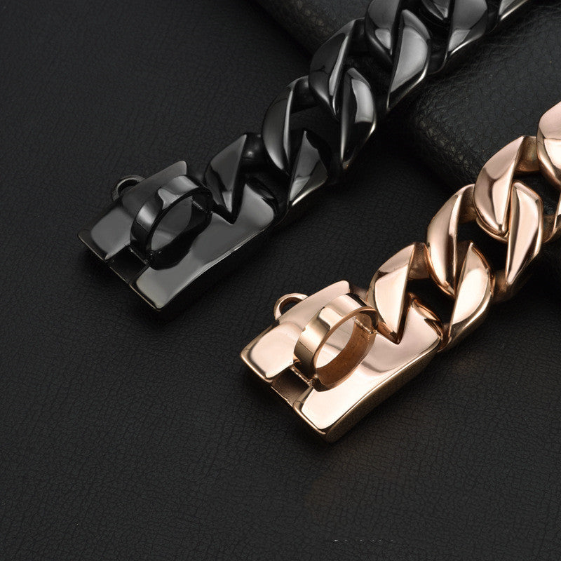 KFX-0326717 Stainless Steel Dog Leash in Rose Gold and Black - 32MM Wide, Adjustable Lengths for Medium and Large Dogs