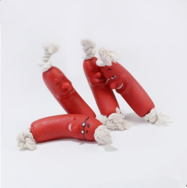 KFX-0327741 Dog Chew Toy Ham Sausage Silicone Interactive Toy for Large Dogs - 11cm