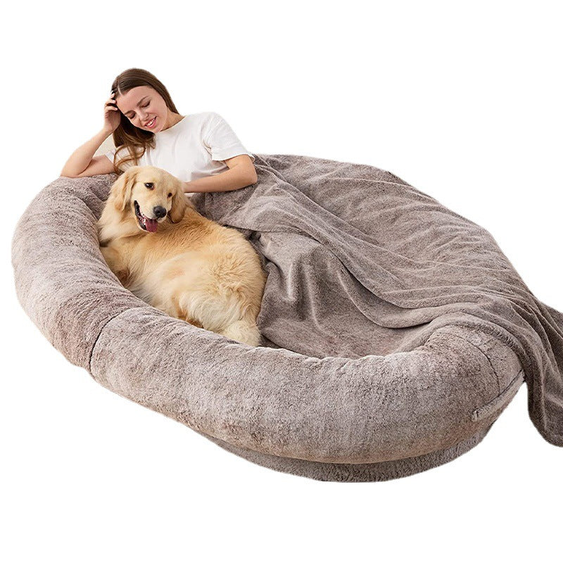 KFX-0332733 Large Soft Short Plush Dog Bed in Khaki, Dark Gray, and Light Gray - Multiple Sizes Available