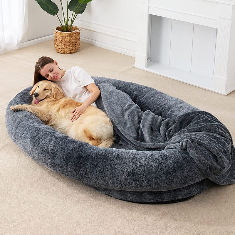 KFX-0332733 Large Soft Short Plush Dog Bed in Khaki, Dark Gray, and Light Gray - Multiple Sizes Available
