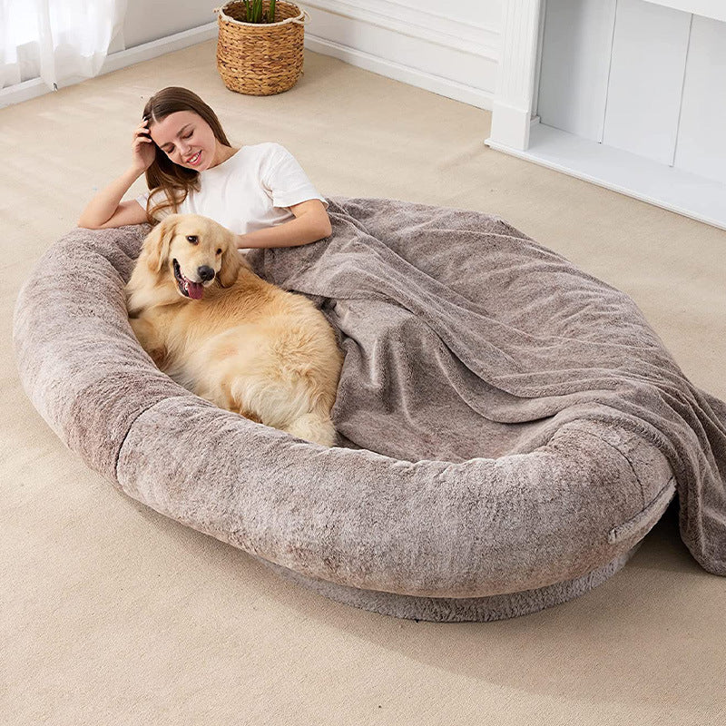 KFX-0332733 Large Soft Short Plush Dog Bed in Khaki, Dark Gray, and Light Gray - Multiple Sizes Available
