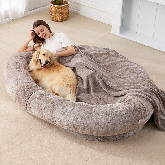 KFX-0332733 Large Soft Short Plush Dog Bed in Khaki, Dark Gray, and Light Gray - Multiple Sizes Available
