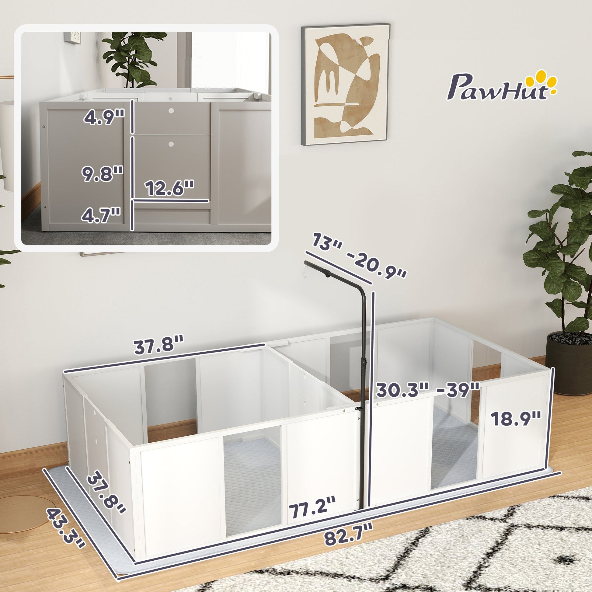 KFX-0334141 Whelping Box for Medium Dogs with Adjustable Height Door, Waterproof Pee Pad, and Retractable Light Stand