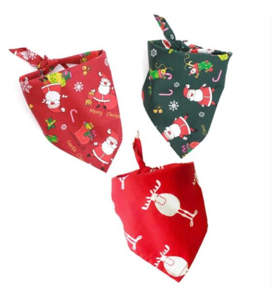 KFX-0336061 Christmas Triangle Scarf for Pets in Various Designs – Cotton Fabric, Small and Large Sizes