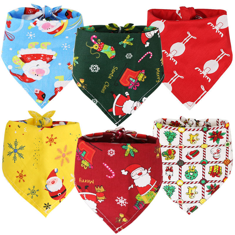 KFX-0336061 Christmas Triangle Scarf for Pets in Various Designs – Cotton Fabric, Small and Large Sizes