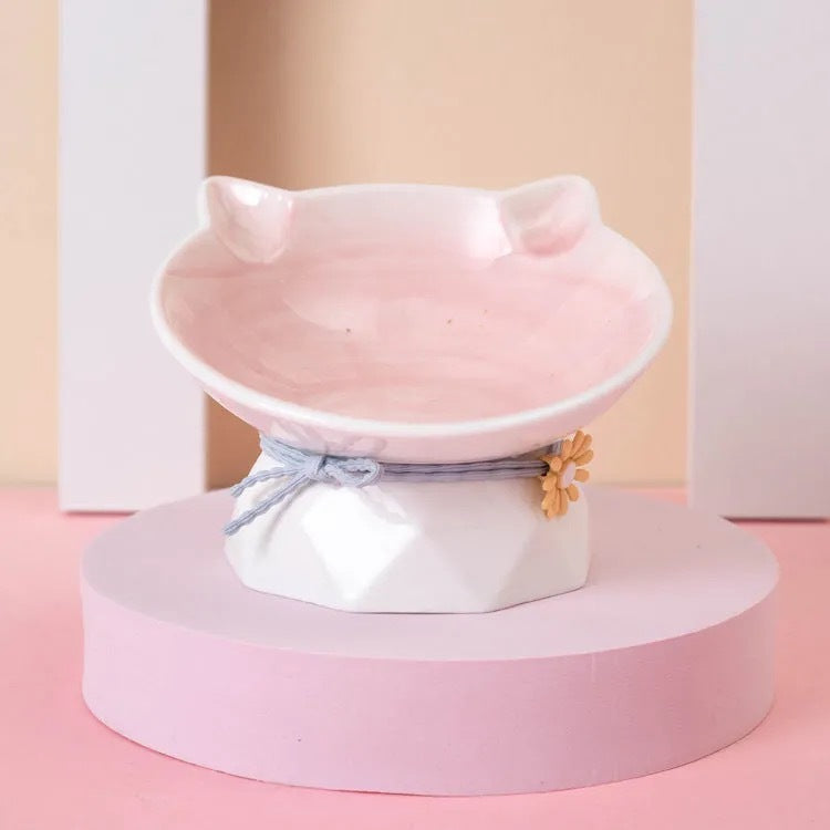 KFX-0338621 Ceramic Open Cat Food Bowl in Lotus Root Pink and Water Blue