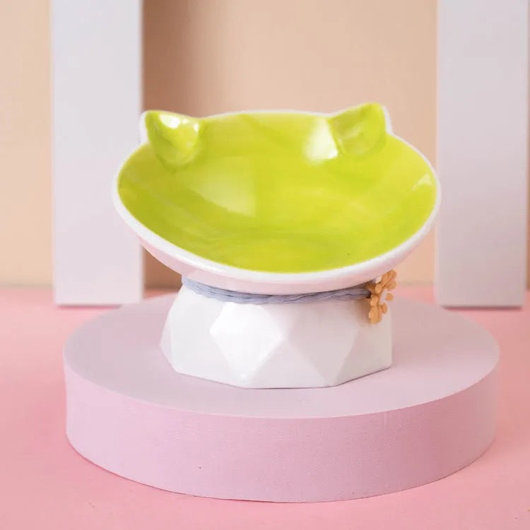 KFX-0338621 Ceramic Open Cat Food Bowl in Lotus Root Pink and Water Blue
