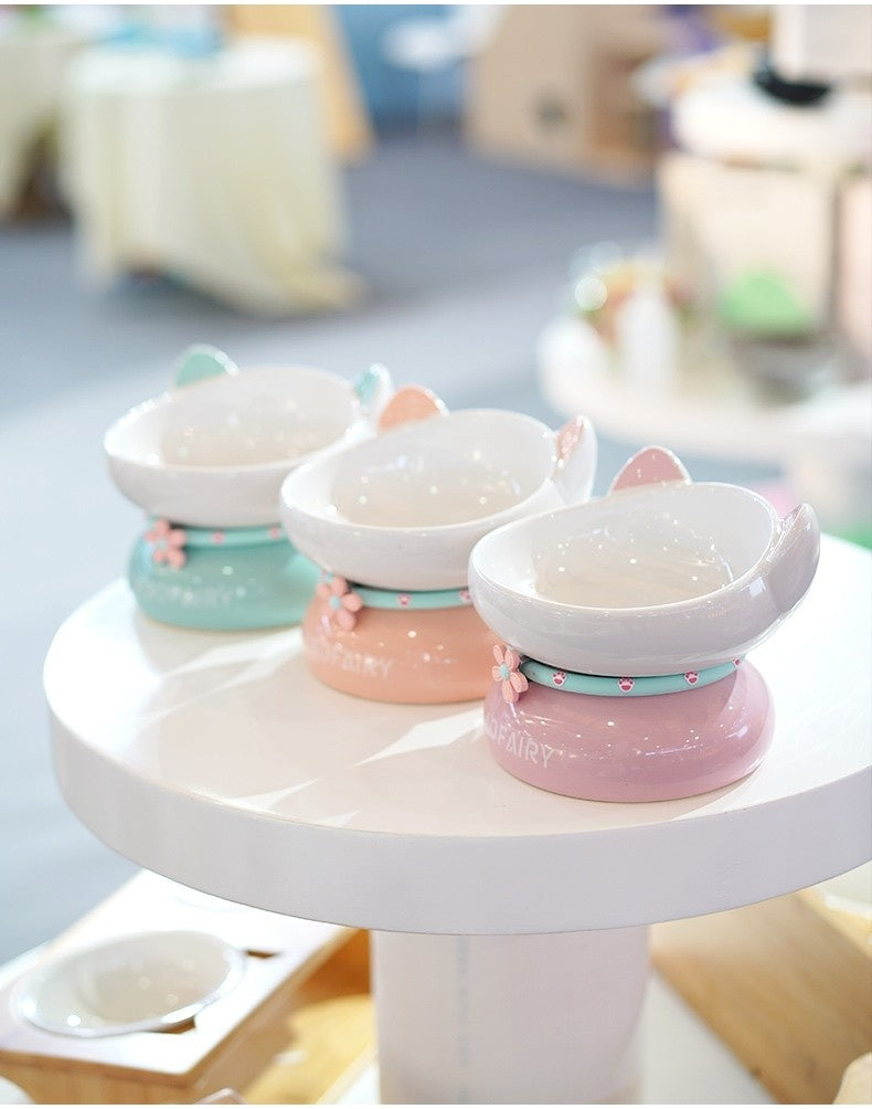 KFX-0338621 Ceramic Open Cat Food Bowl in Lotus Root Pink and Water Blue