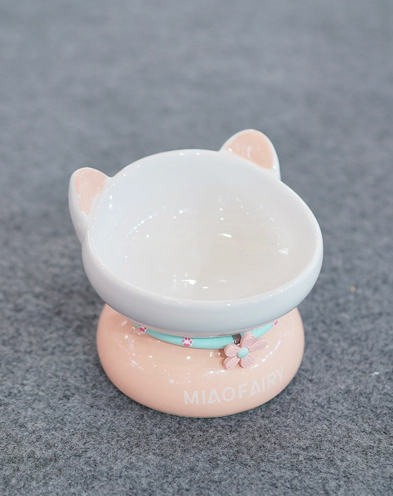 KFX-0338621 Ceramic Open Cat Food Bowl in Lotus Root Pink and Water Blue