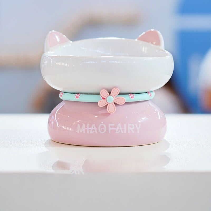 KFX-0338621 Ceramic Open Cat Food Bowl in Lotus Root Pink and Water Blue