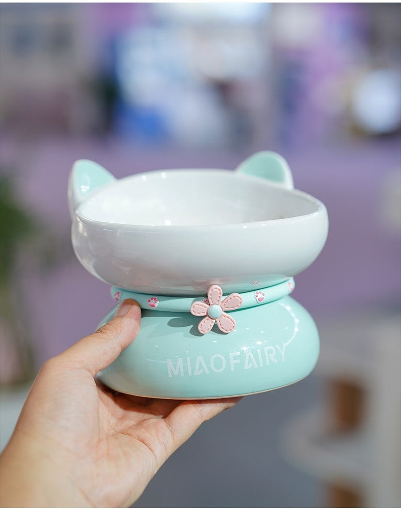 KFX-0338621 Ceramic Open Cat Food Bowl in Lotus Root Pink and Water Blue