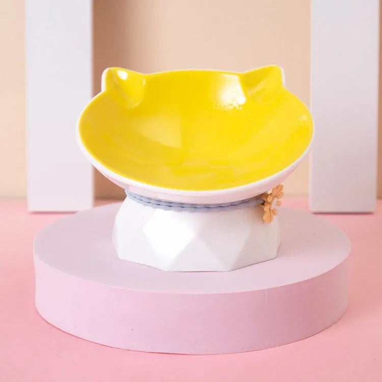 KFX-0338621 Ceramic Open Cat Food Bowl in Lotus Root Pink and Water Blue