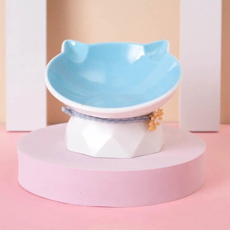 KFX-0338621 Ceramic Open Cat Food Bowl in Lotus Root Pink and Water Blue