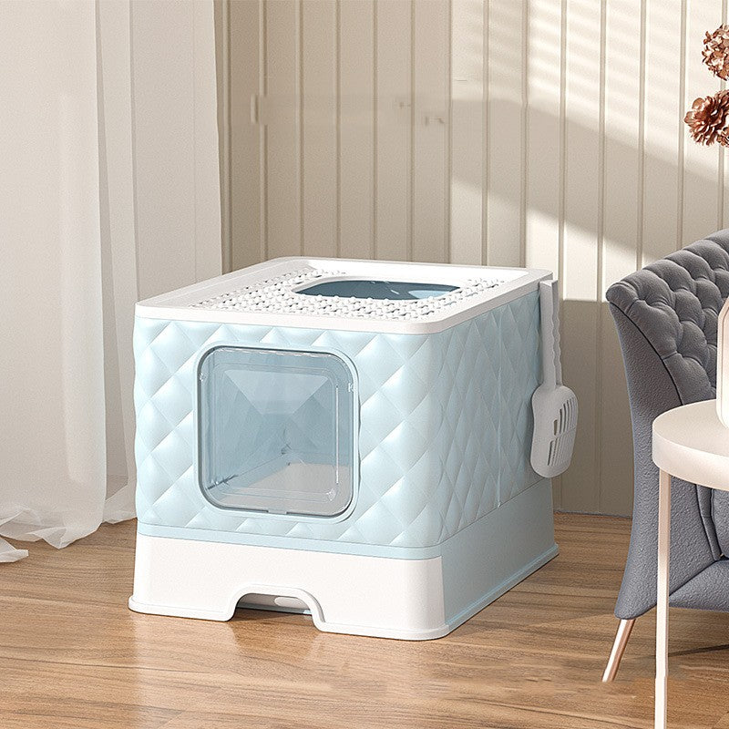 KFX-0340285 Removable and Washable Folding Cat Litter Basin - Drawer Type Magic Cube in Grey and Blue