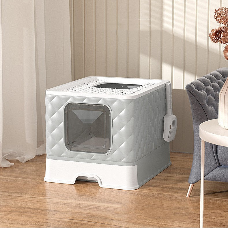 KFX-0340285 Removable and Washable Folding Cat Litter Basin - Drawer Type Magic Cube in Grey and Blue