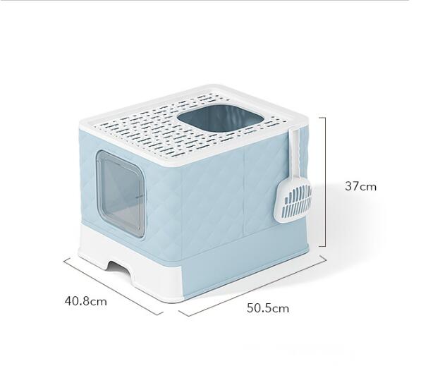 KFX-0340285 Removable and Washable Folding Cat Litter Basin - Drawer Type Magic Cube in Grey and Blue
