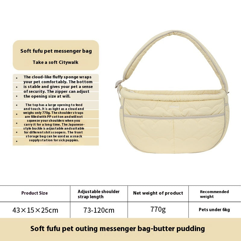 KFX-0340669 Adjustable Lightweight Cross-Body Pet Messenger Bag for Pets up to 6kg in Almond Custard and Butter Pudding