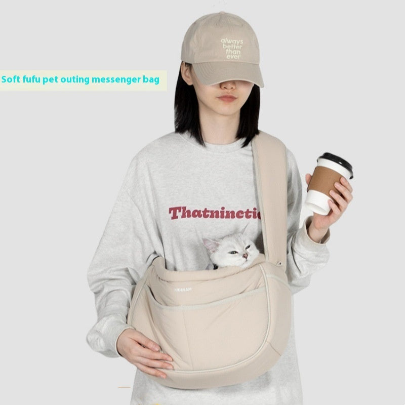 KFX-0340669 Adjustable Lightweight Cross-Body Pet Messenger Bag for Pets up to 6kg in Almond Custard and Butter Pudding