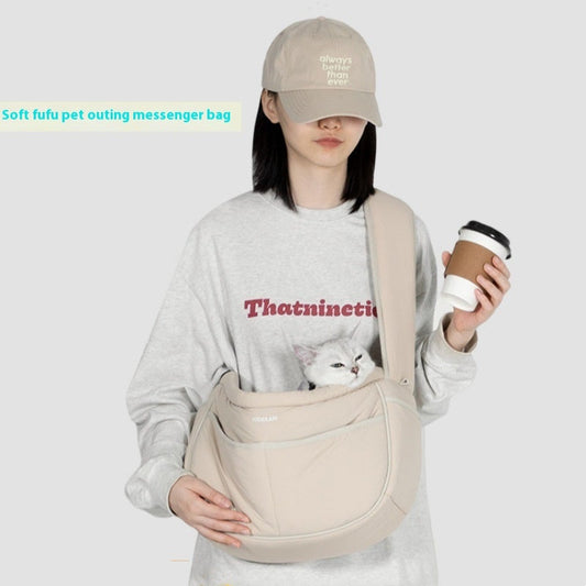 KFX-0340669 Adjustable Lightweight Cross-Body Pet Messenger Bag for Pets up to 6kg in Almond Custard and Butter Pudding