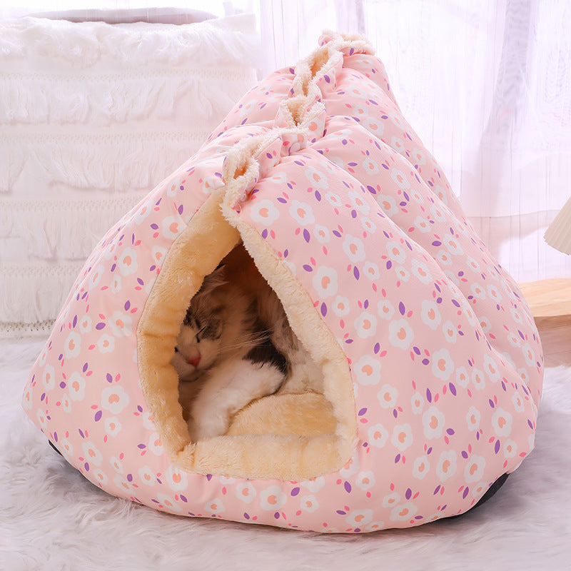 KFX-0342845 Cozy Thermal Sofa Bed for Small Pets - Pink, Blue, Yellow Floral Design