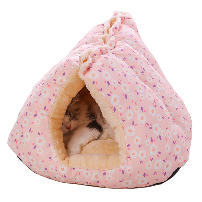 KFX-0342845 Cozy Thermal Sofa Bed for Small Pets - Pink, Blue, Yellow Floral Design
