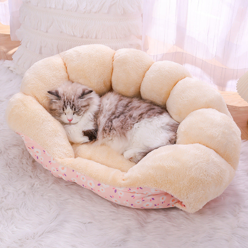 KFX-0342845 Cozy Thermal Sofa Bed for Small Pets - Pink, Blue, Yellow Floral Design