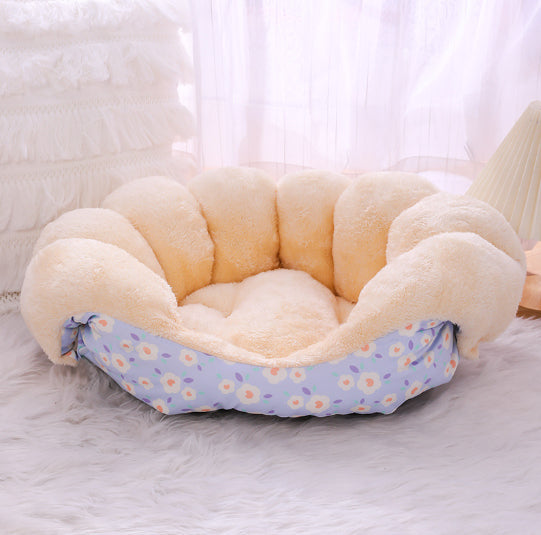 KFX-0342845 Cozy Thermal Sofa Bed for Small Pets - Pink, Blue, Yellow Floral Design