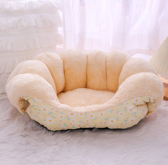 KFX-0342845 Cozy Thermal Sofa Bed for Small Pets - Pink, Blue, Yellow Floral Design