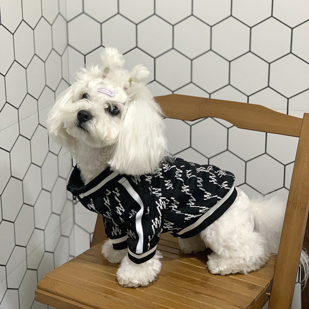 KFX-0343869 Autumn and Winter Two-Legged Teddy Pet Jacket with Zipper, Available in Black and White