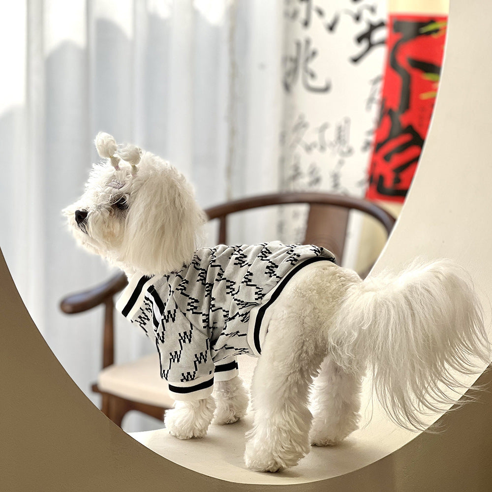 KFX-0343869 Autumn and Winter Two-Legged Teddy Pet Jacket with Zipper, Available in Black and White