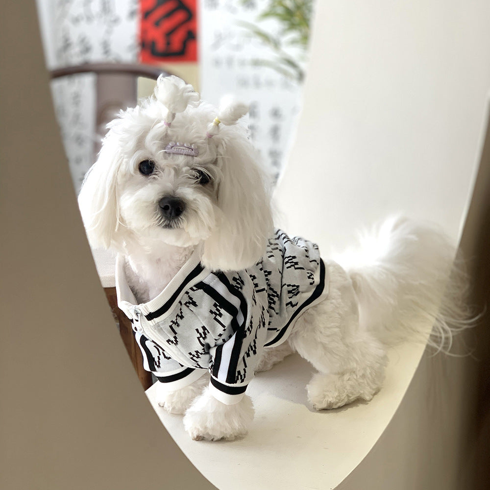 KFX-0343869 Autumn and Winter Two-Legged Teddy Pet Jacket with Zipper, Available in Black and White