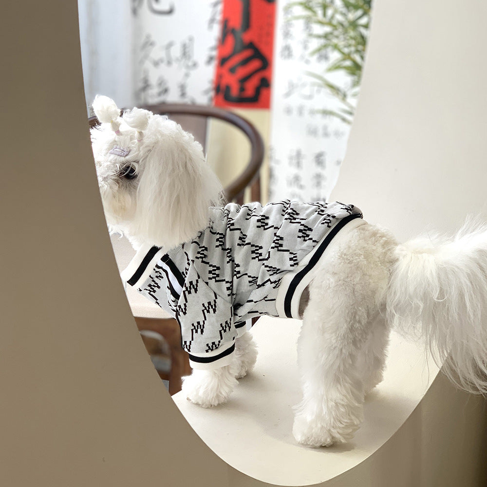 KFX-0343869 Autumn and Winter Two-Legged Teddy Pet Jacket with Zipper, Available in Black and White