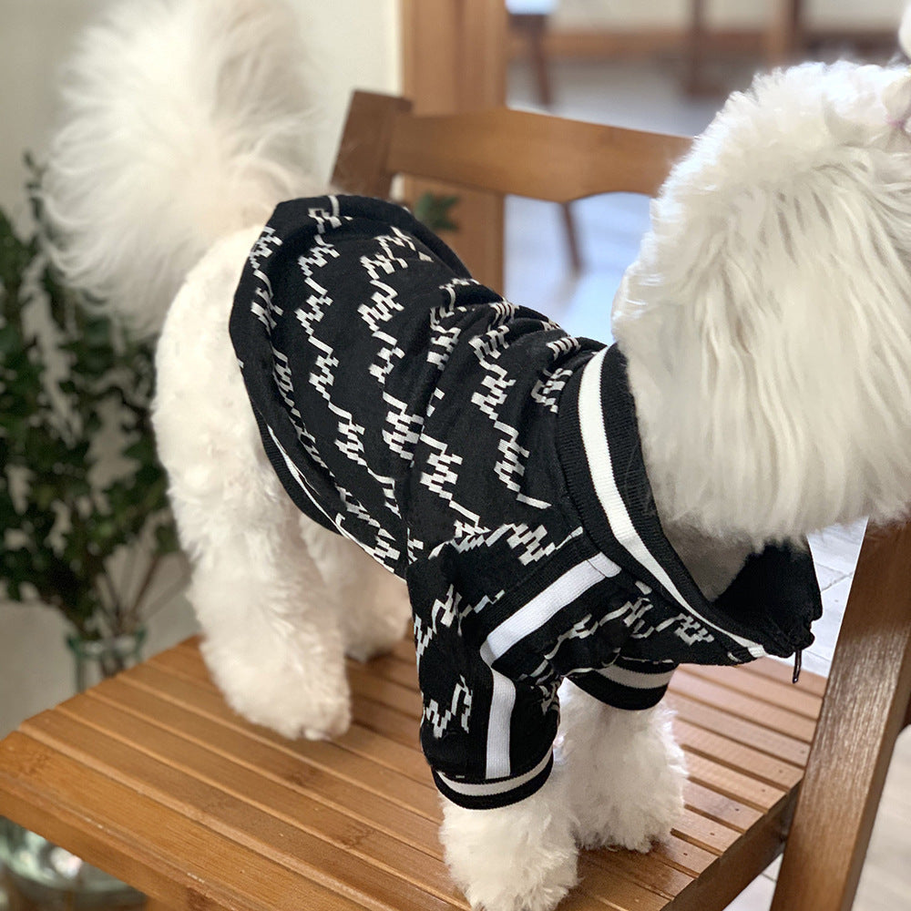 KFX-0343869 Autumn and Winter Two-Legged Teddy Pet Jacket with Zipper, Available in Black and White